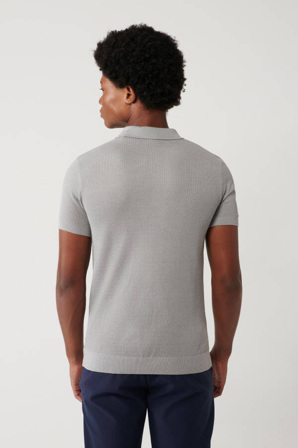 Men's Grey 3 Button Modal Polo Neck Knit T-Shirt Textured Ribbed Regular Fit B005009 - 11