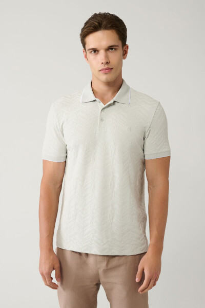 Men's Grey Polo Jacquard T-shirt - 1