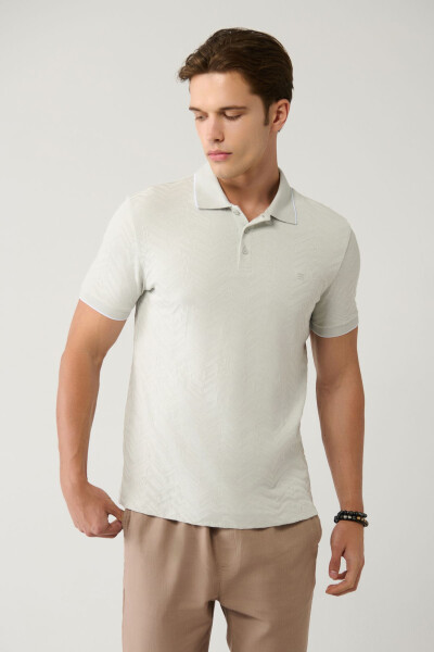 Men's Grey Polo Jacquard T-shirt - 3