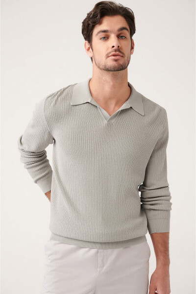 Men's Grey Polo Neck Knit - 6