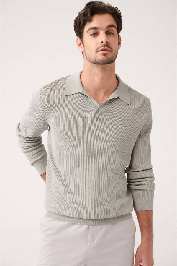 Men's Grey Polo Neck Knit - 6