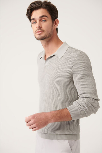 Men's Grey Polo Neck Knit - 3