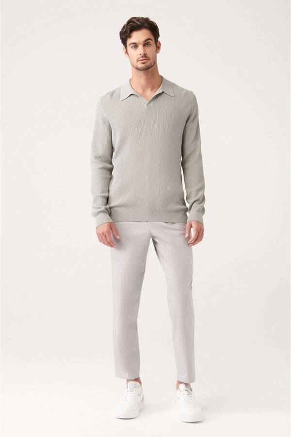 Men's Grey Polo Neck Knit - 5