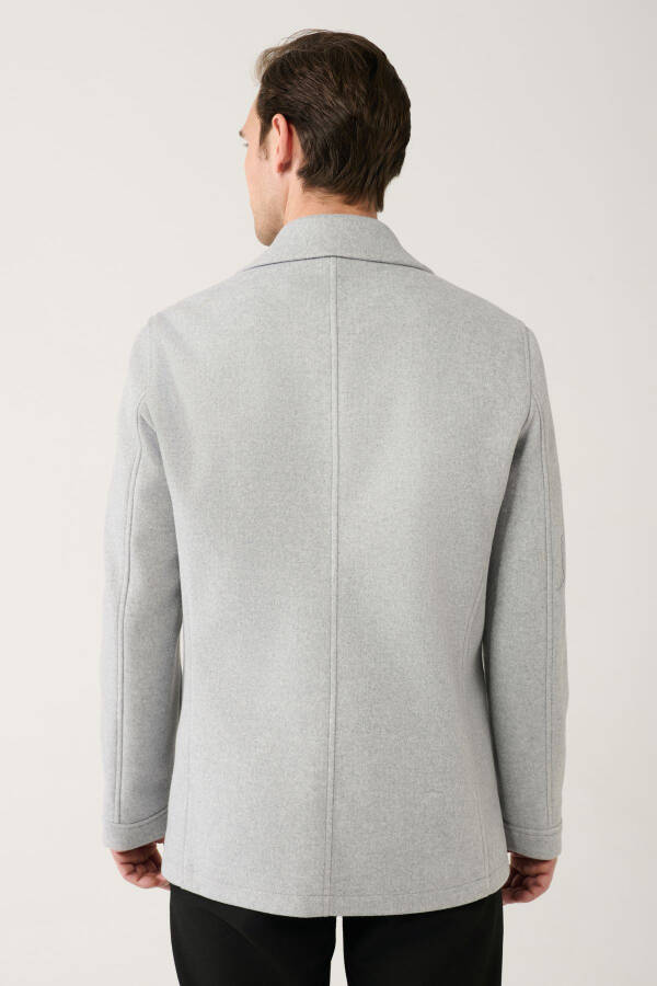 Men's Grey Short Coat, double breasted closure, lined, comfort fit. - 4