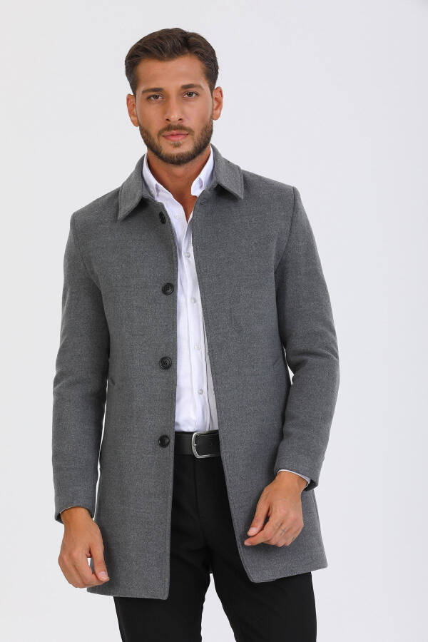 Men's Grey Slim Fit Wool Blend Cashmere Shirt Collar Coat Overcoat - 9