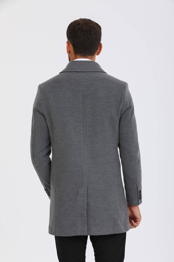 Men's Grey Slim Fit Wool Blend Cashmere Shirt Collar Coat Overcoat - 15