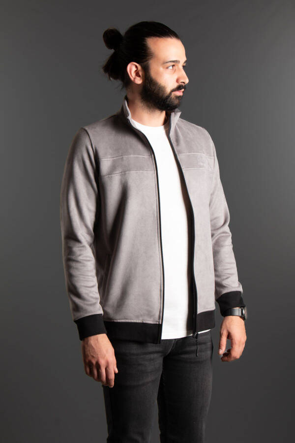 Men's Grey Thin Nubuck Cardigan - 1