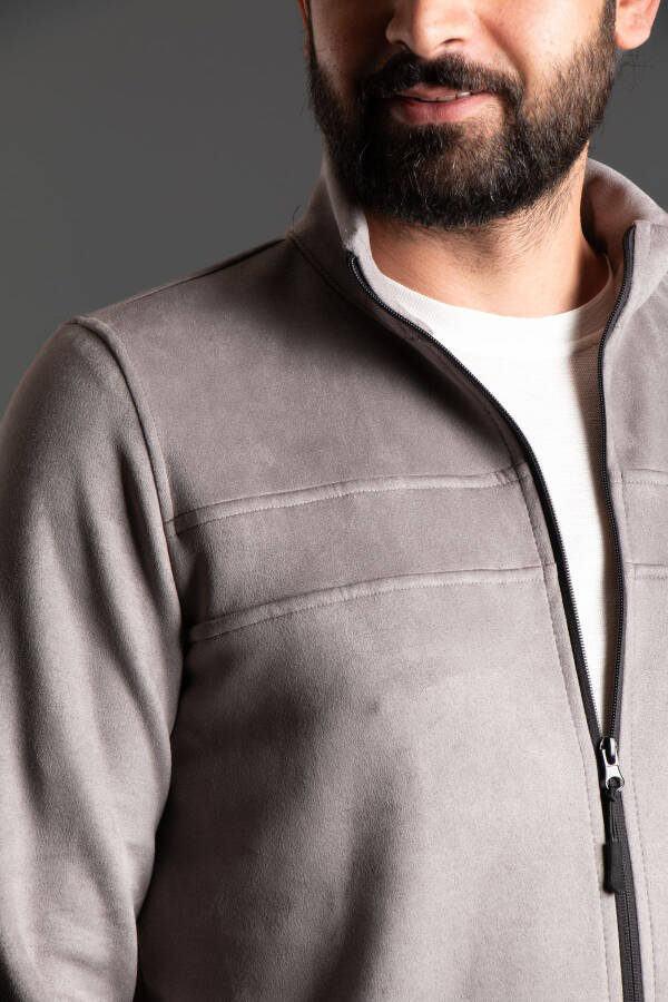 Men's Grey Thin Nubuck Cardigan - 2