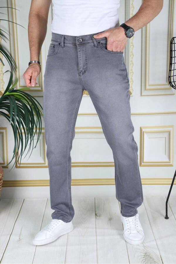 Men's Grey Top Pocket Reinforced Regular Fit Relaxed Fit Flexible Chino Linen/Canvas Cotton Pants - 1