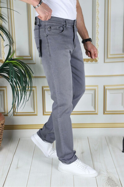 Men's Grey Top Pocket Reinforced Regular Fit Relaxed Fit Flexible Chino Linen/Canvas Cotton Pants - 2