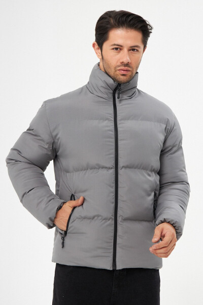 Men's Grey Windproof Puffer Winter Jacket with Lining - 9