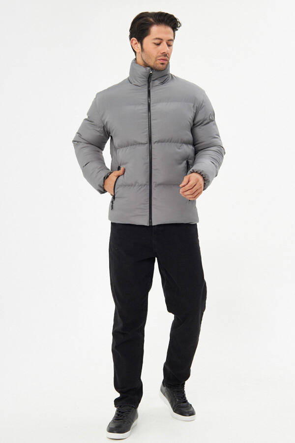 Men's Grey Windproof Puffer Winter Jacket with Lining - 10