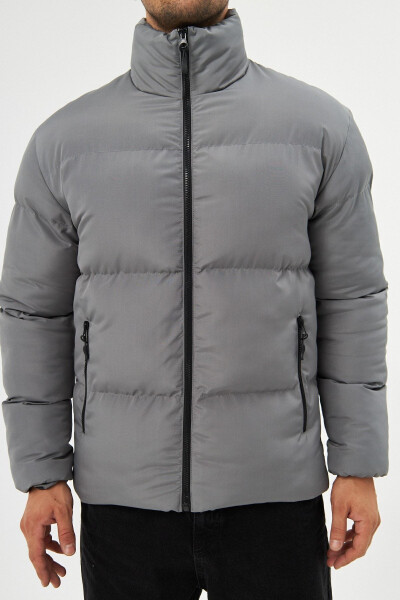 Men's Grey Windproof Puffer Winter Jacket with Lining - 11