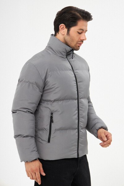 Men's Grey Windproof Puffer Winter Jacket with Lining - 12