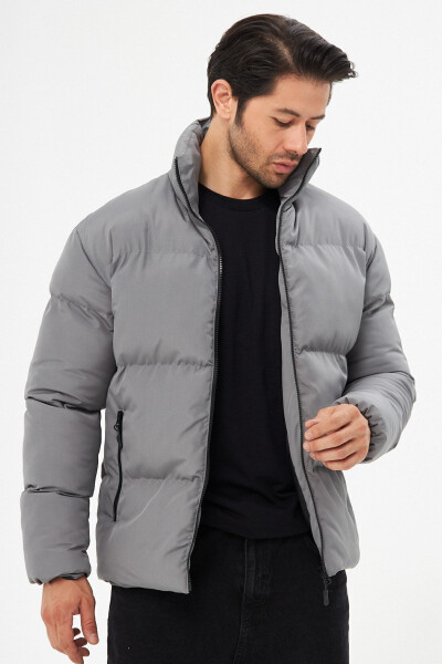 Men's Grey Windproof Puffer Winter Jacket with Lining - 13