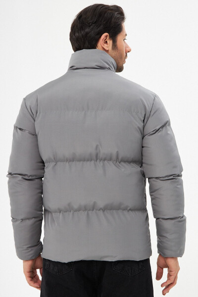 Men's Grey Windproof Puffer Winter Jacket with Lining - 15