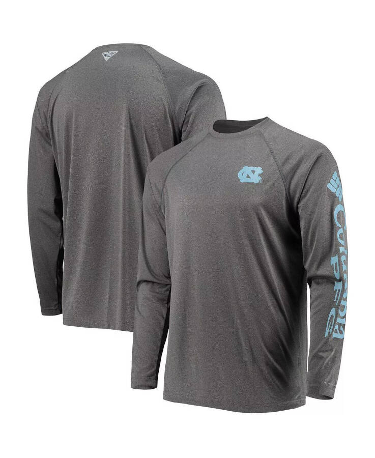 Men's Heathered Charcoal North Carolina Tar Heels PFG Terminal Tackle Raglan Omni-Shade Long Sleeve T-shirt Heather Charcoal - 1