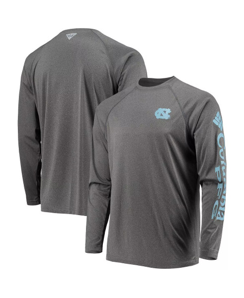 Men's Heathered Charcoal North Carolina Tar Heels PFG Terminal Tackle Raglan Omni-Shade Long Sleeve T-shirt Heather Charcoal - 2