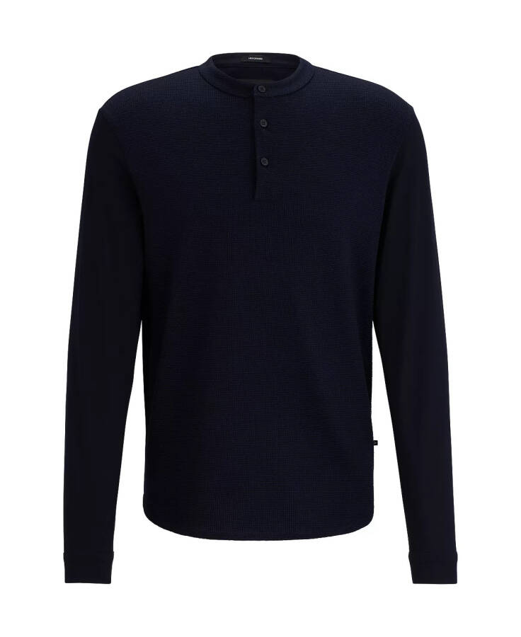 Men's Henley Polo Shirt Dark Blue - 4