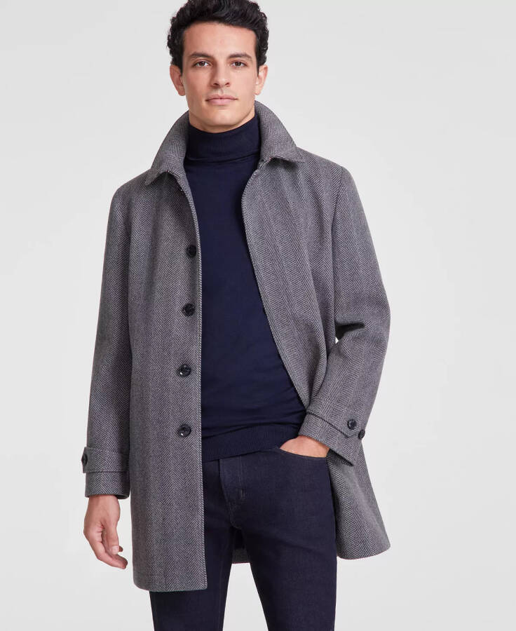 Men's Herringbone Charcoal Overcoat - 1