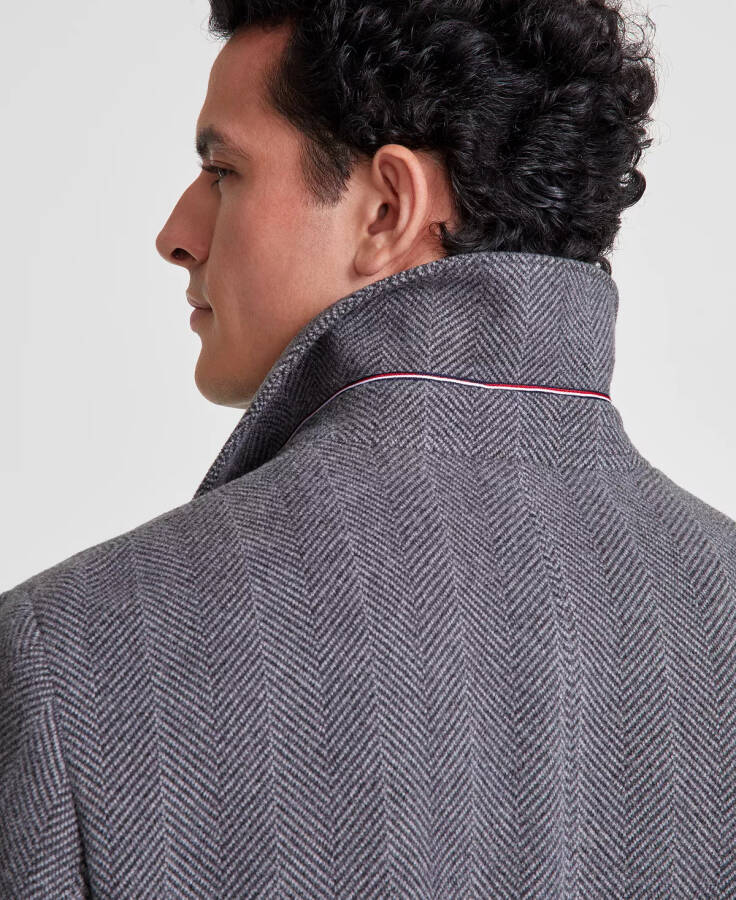 Men's Herringbone Charcoal Overcoat - 4