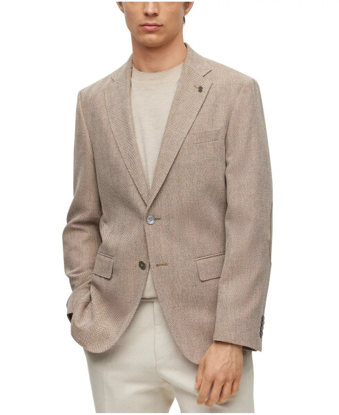 Men's Herringbone Slim-Fit Jacket Medium Beige - 1