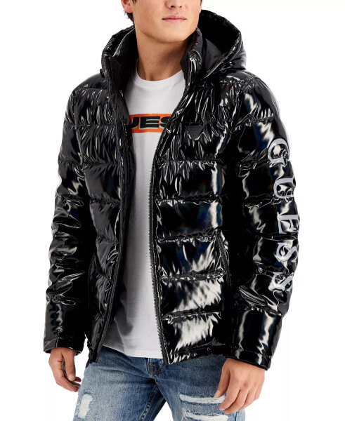 Men's Holographic Hooded Puffer Jacket Black - 1