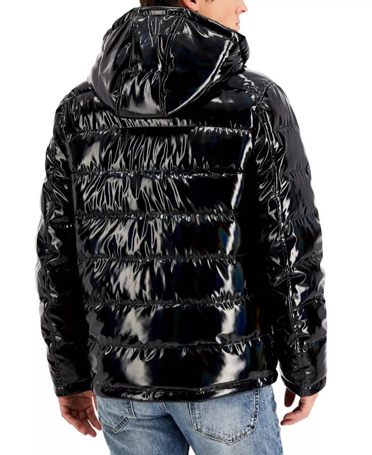 Men's Holographic Hooded Puffer Jacket Black - 2