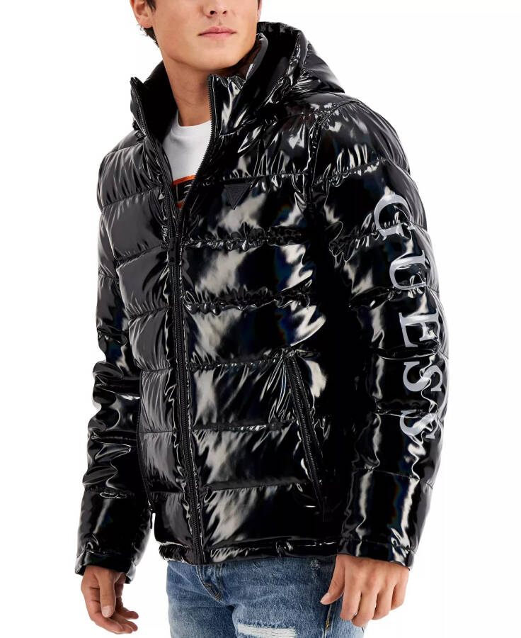 Men's Holographic Hooded Puffer Jacket Black - 3