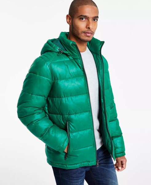 Men's Hooded Puffer Coat - Kelly Green - 1