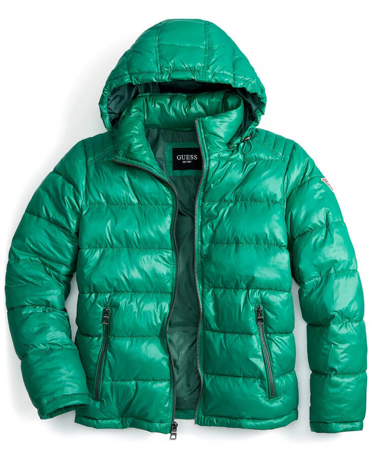 Men's Hooded Puffer Coat - Kelly Green - 3