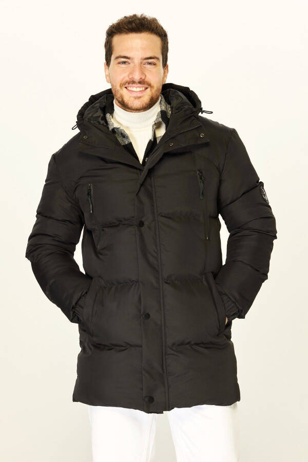 Men's Hooded Puffer Down Filled Warm Long Black Windproof Jacket Parka Coat - 9