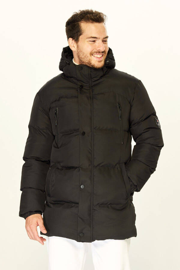 Men's Hooded Puffer Down Filled Warm Long Black Windproof Jacket Parka Coat - 1