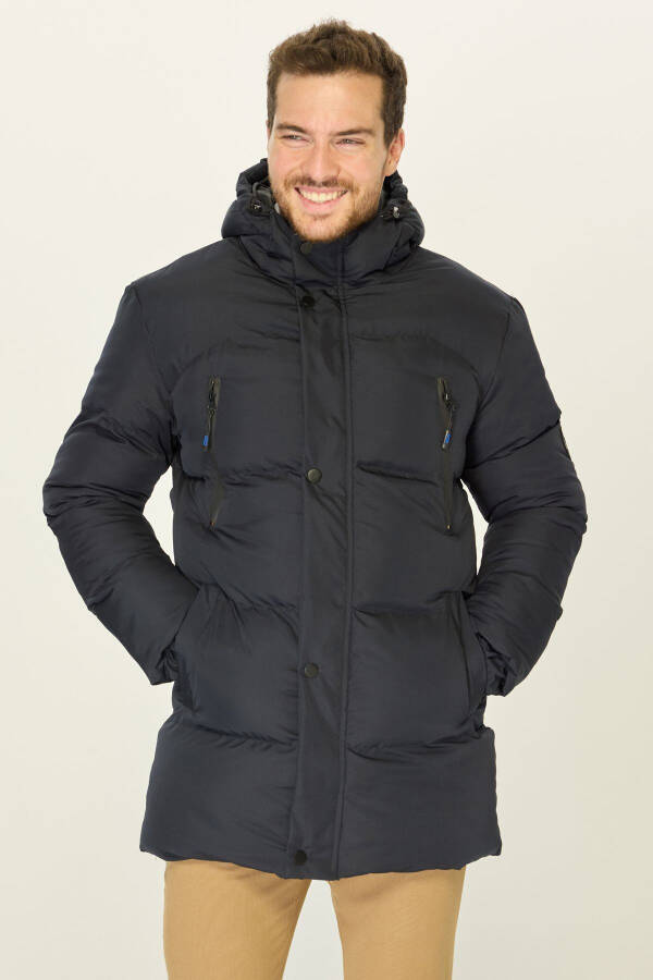 Men's Hooded Puffer Down Filled Warm Long Navy Windproof Jacket Parka Coat - 1