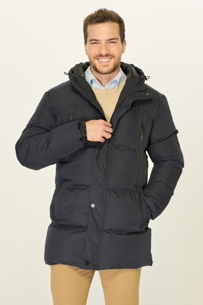 Men's Hooded Puffer Down Filled Warm Long Navy Windproof Jacket Parka Coat - 2