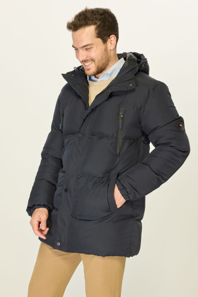 Men's Hooded Puffer Down Filled Warm Long Navy Windproof Jacket Parka Coat - 4