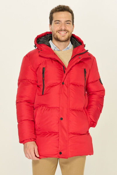 Men's Hooded Puffer Down Filled Warm Long Red Windproof Jacket Parka Coat - 1