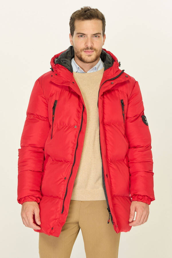 Men's Hooded Puffer Down Filled Warm Long Red Windproof Jacket Parka Coat - 2