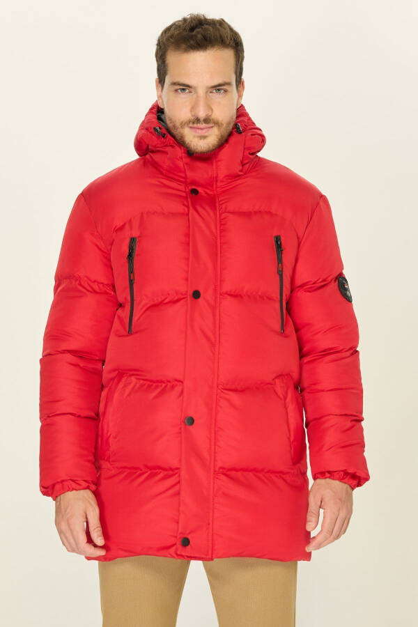 Men's Hooded Puffer Down Filled Warm Long Red Windproof Jacket Parka Coat - 3