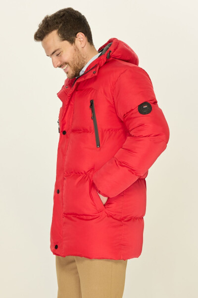 Men's Hooded Puffer Down Filled Warm Long Red Windproof Jacket Parka Coat - 4