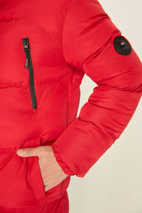 Men's Hooded Puffer Down Filled Warm Long Red Windproof Jacket Parka Coat - 5