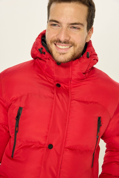 Men's Hooded Puffer Down Filled Warm Long Red Windproof Jacket Parka Coat - 6