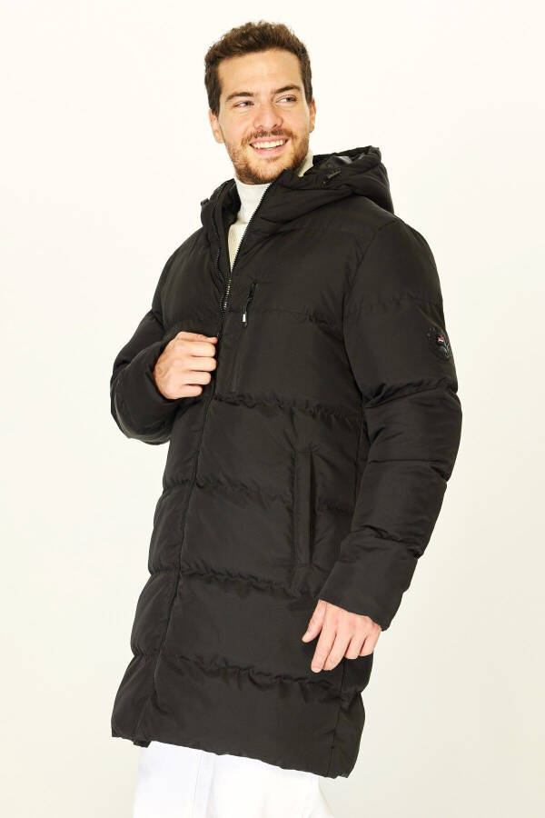 Men's Hooded Puffer Down Long Winter Black Windproof Jacket Parka Coat - 4