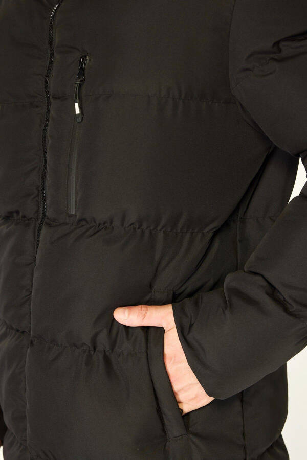 Men's Hooded Puffer Down Long Winter Black Windproof Jacket Parka Coat - 5