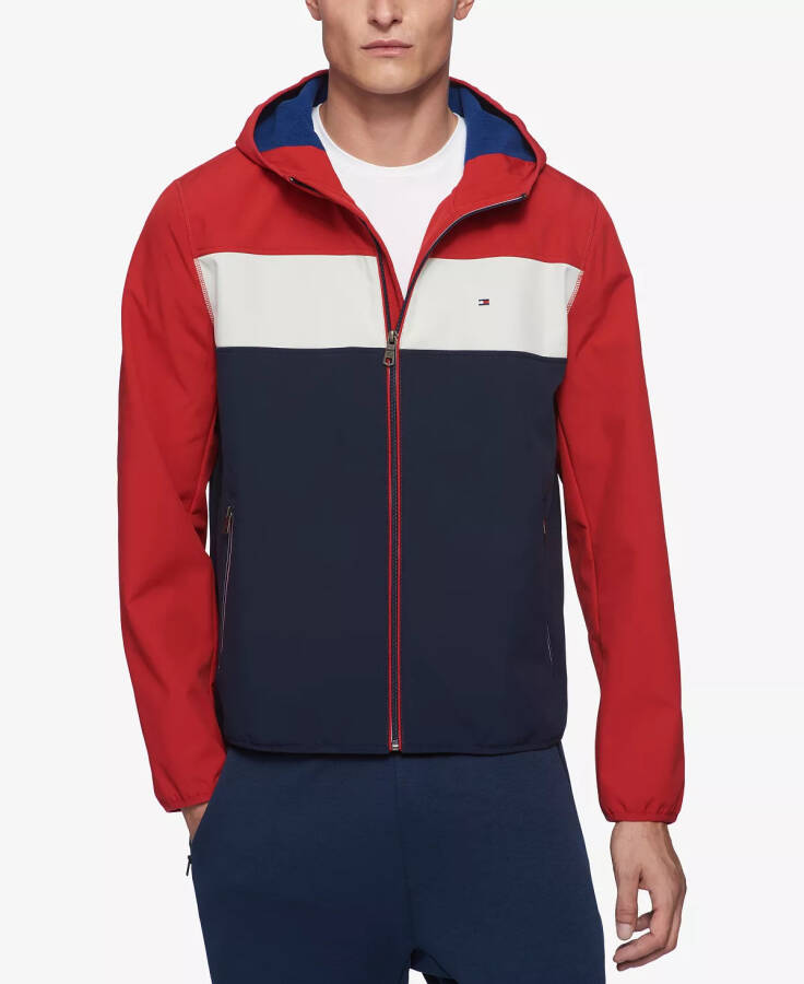 Men's Hooded Soft Shell Jacket Red/White/Blue - 1