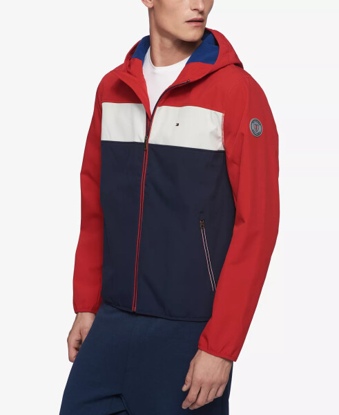 Men's Hooded Soft Shell Jacket Red/White/Blue - 2