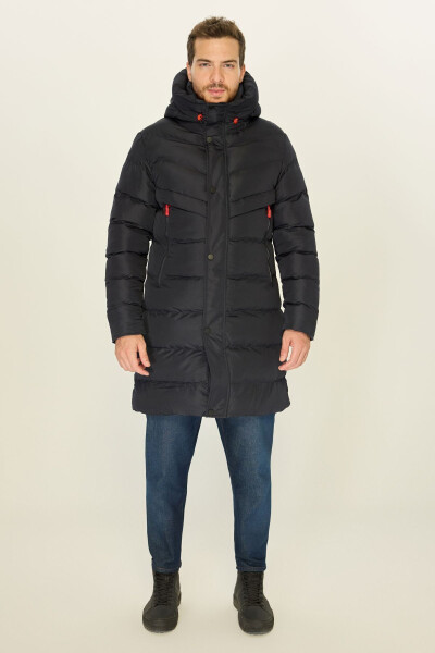 Men's Hooded Windproof Navy Blue Puffer Jacket Long Winter Coat Parka - 2