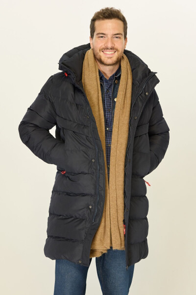 Men's Hooded Windproof Navy Blue Puffer Jacket Long Winter Coat Parka - 3