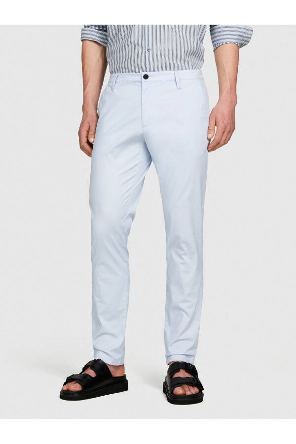 Men's Ice Blue Cotton Blend Slim Fit Chino Pants - 5