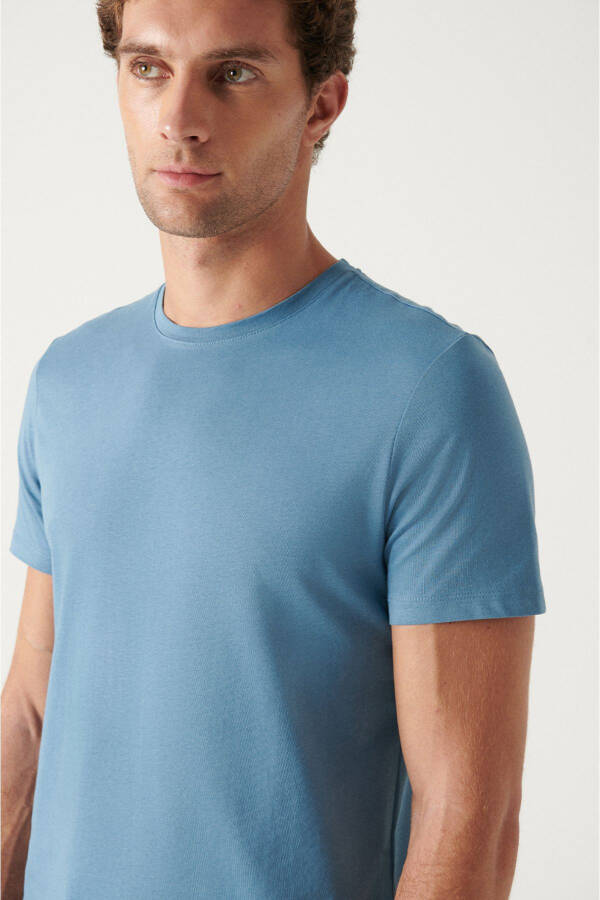 Men's Indigo T-shirt 100% Cotton Breathable Round Neck Regular Fit E001000 - 14